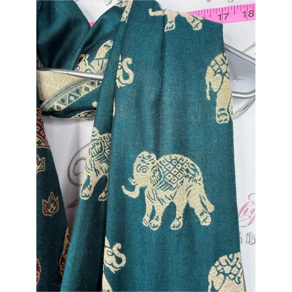 Scarf tassel Teal Elephant Pattern Pashmina Scarf